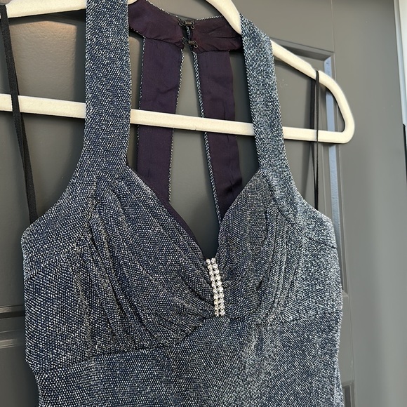 LINDA BERNELL Navy Shimmer A-line Gown - Picture 2 of 4